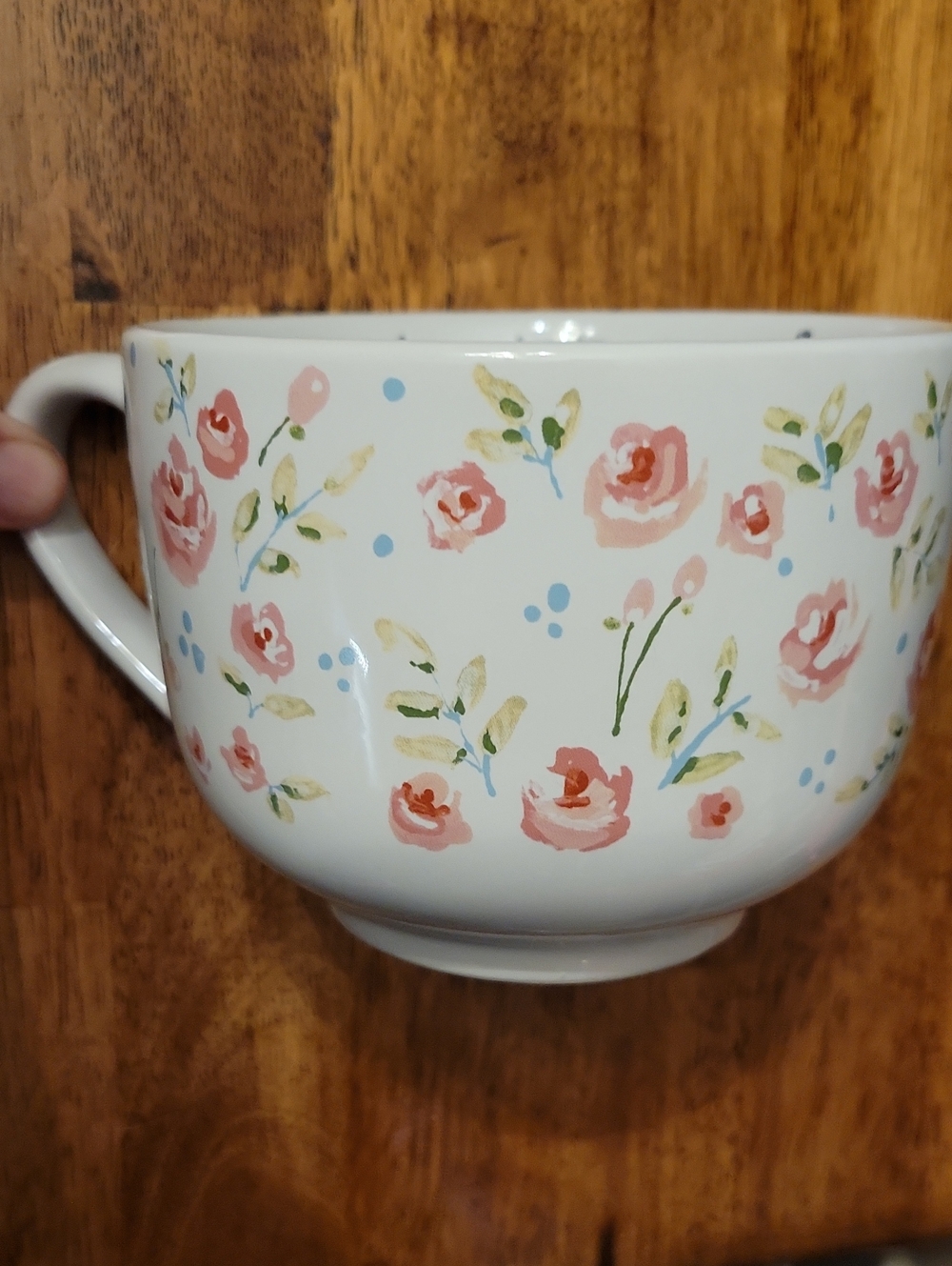 Primitives By Kathy Floral Oversized White Ceramic Mug with Pink Roses